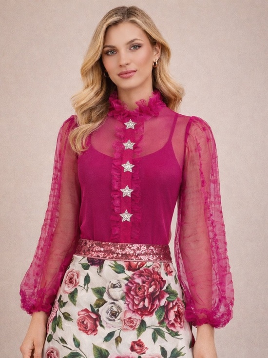 Tops - Sheer Fuchsia Ruffle Top The Brynne